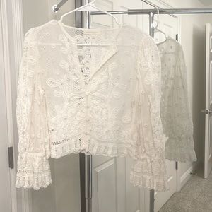 Loveshackfancy, button-down lace blouse. Size: XS. Color: ivory.